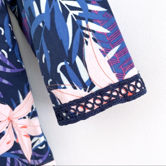 Tropical Print Tunic Blouse with Long Sleeves in Cotton for Cruise Vacations - Picture 5 of 7